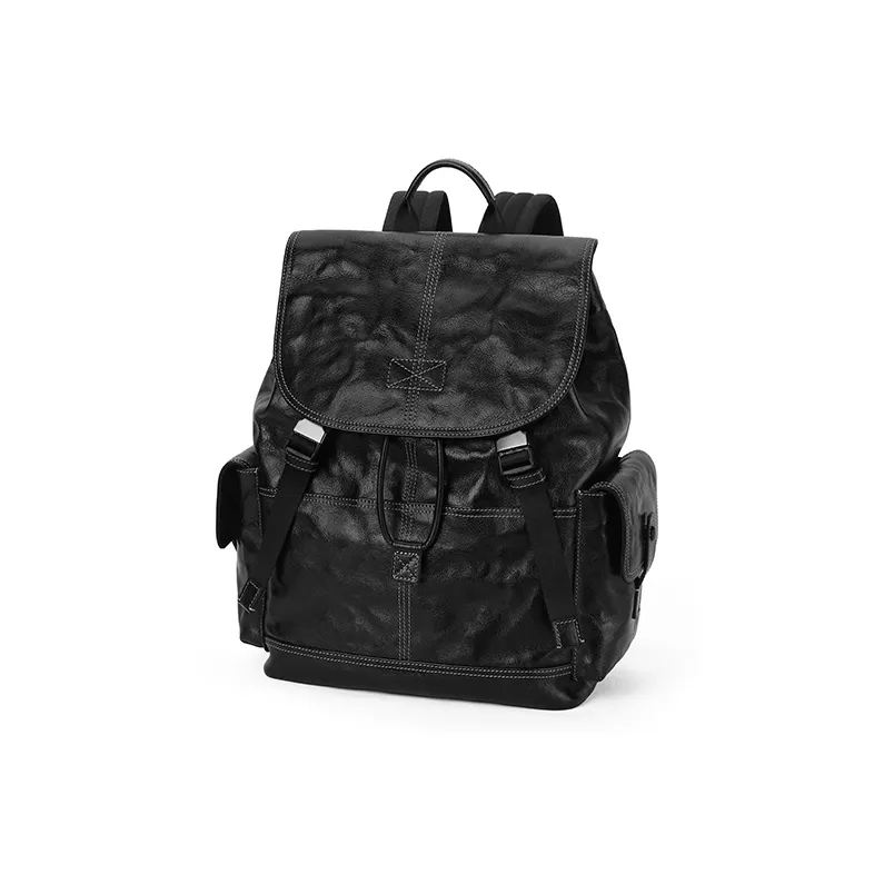 PIERRE CARDIN Fashion Casual Men's Backpack Top Grain Cow Leather Travel Backpack Men's Black-2