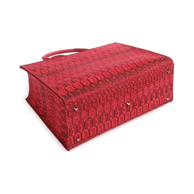 Furla Jacquard Tote Bag Shopping Bag Handbag Women's Red-4