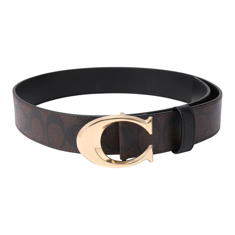 COACH Cow Leather Monogram Belt Men's Dark Brown Width 3.8cm-1