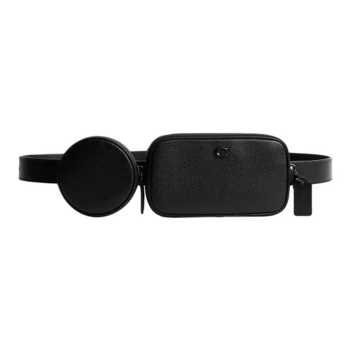 COACH Polished Pebble Texture Leather With Calfskin Fanny Pack Small Size Men's Black
