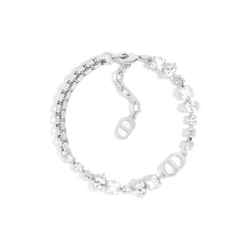 DIOR Brass Faux Crystal Bracelets Men's Silver-0