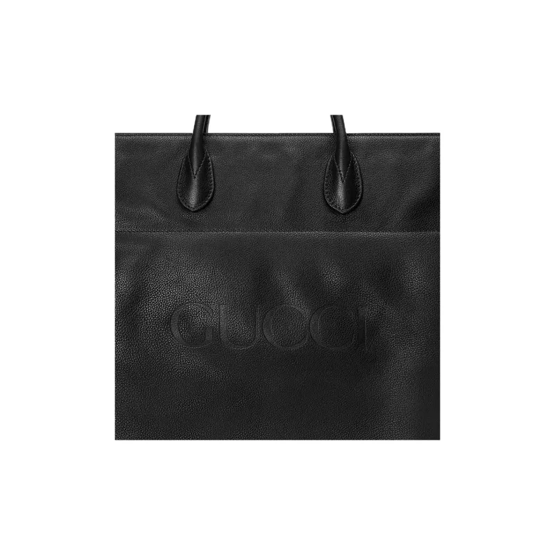 GUCCI Leather Tote Bag Shopping Bag Handbag Large Size Men's Black-7