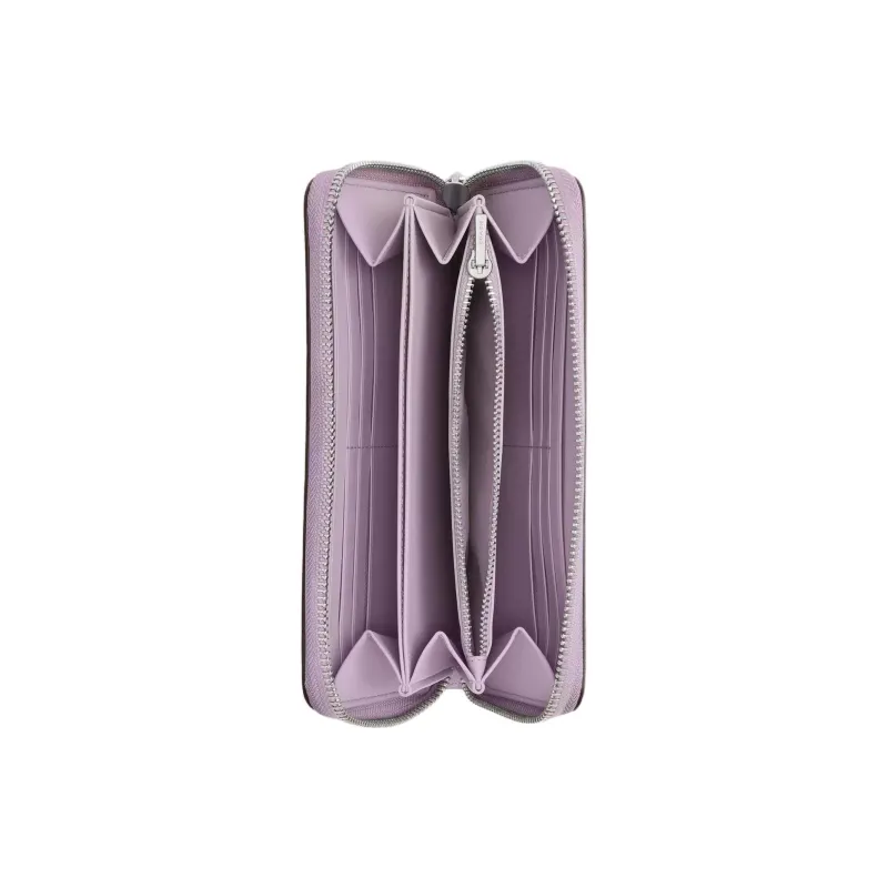 COACH Accordion Zip Polished Pebbled Leather Wallet Small Size Women's Silver & Light Purple-1