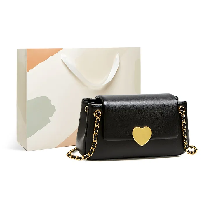 15 MINS Cow Leather Heart Shaped Shoulder Bag Crossbody Bag Small Size Women's Ecru/Midnight Black/Caramel Brown-5