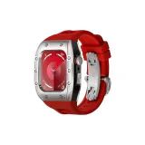 Silver Bezel Black Case, Red Strap