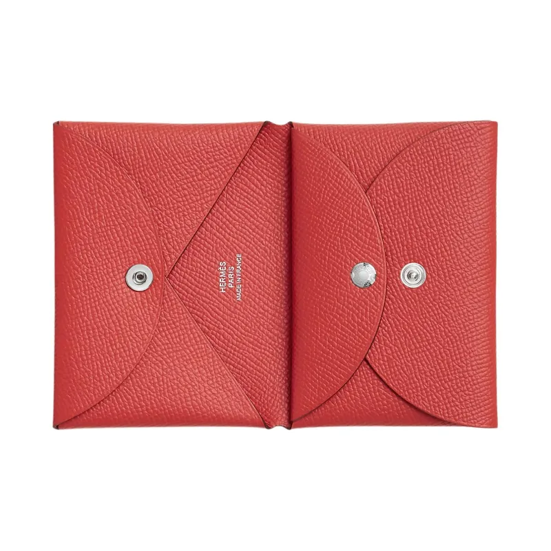 HERMES Epsom Leather Card Holder Mini Women's 9T Capucine Orange Red-1