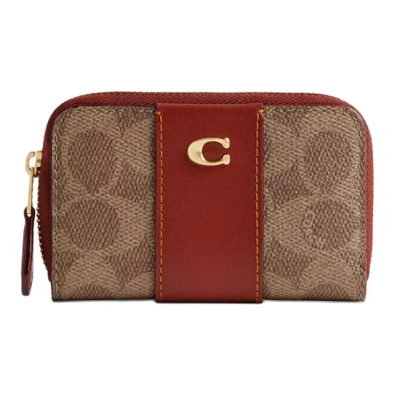 COACH Zip Around Calfskin Card Holder Mini Women's Brass & Tan & Rusty Red-0