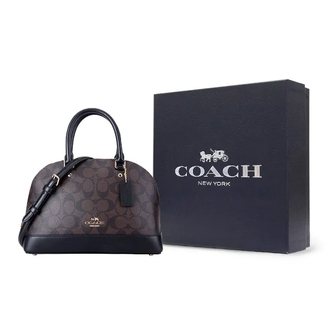 COACH Sierra Coated Canvas Dome Bag, Handbag, Shoulder Bag, Crossbody Bag Medium Size Women's Dark Coffee-9