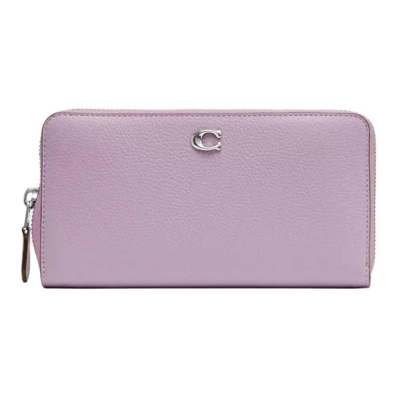 COACH Accordion Zip Polished Pebbled Leather Wallet Small Size Women's Silver & Light Purple-0