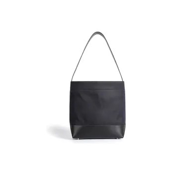 Beau Today Herringbone Canvas Cow Leather Patchwork Canvas Bag Shoulder Bags Unisex Extreme Night Black