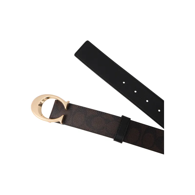COACH Cow Leather Monogram Belt Men's Dark Brown Width 3.8cm-3