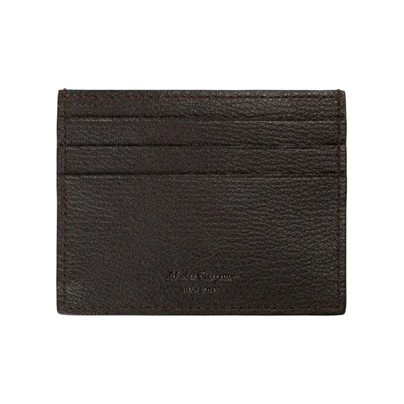 FERRAGAMO Leather Card Holder Men's Dark Brown-1