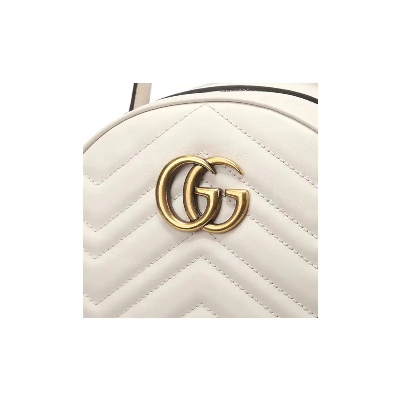 GUCCI GG Marmont Quilting Cow Leather Backpack Women's White-4
