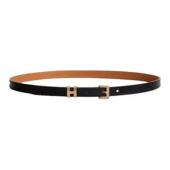 HERMES Pop H Guillochee Pin Buckle Leather Belts Women's Black Width 1.5CM