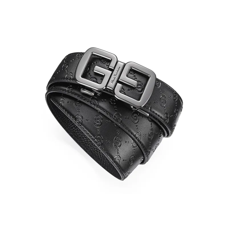 FAIRWHALE Double C Shiny Embossed Automatic Buckle Cow Leather Genuine Leather Belts Men's Width 3.5m-3