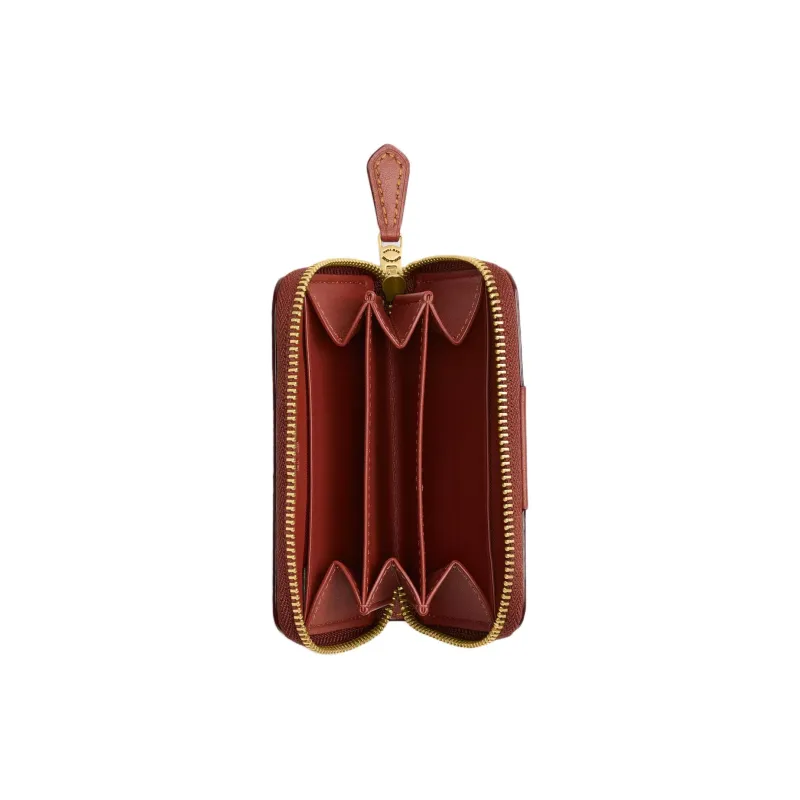 COACH Zip Around Calfskin Card Holder Mini Women's Brass & Tan & Rusty Red-2