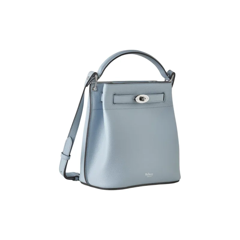 Mulberry Grained Leather Bucket Bag One Shoulder Crossbody Portable Women's Poplin Blue-1