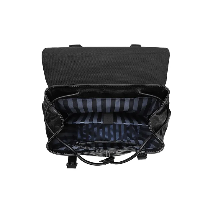 PIERRE CARDIN Fashion Casual Men's Backpack Top Grain Cow Leather Travel Backpack Men's Black-5