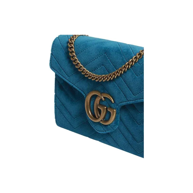 GUCCI GG Marmont Quilted Velvet Chain Envelope Bag Shoulder Bag Crossbody Bag Mini Women's Peacock Blue-2