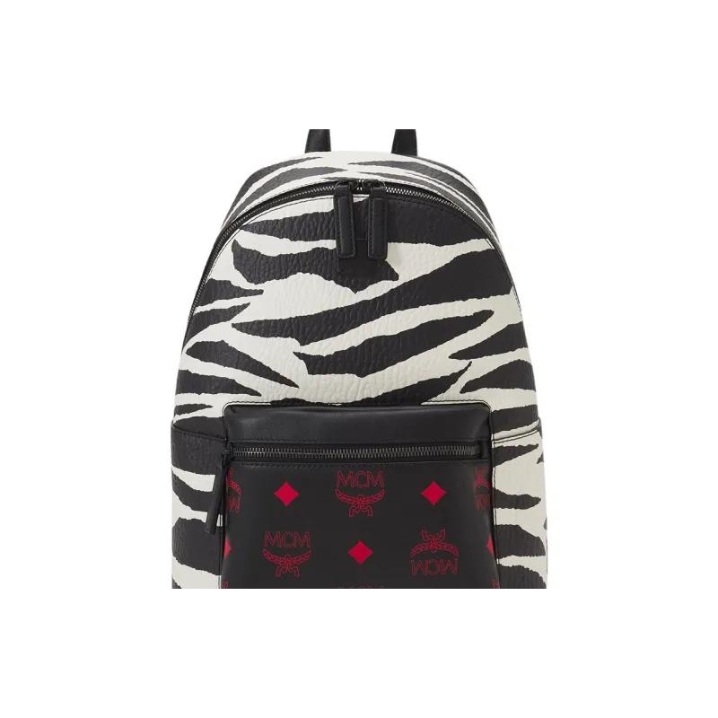MCM Canvas With Nappa Leather Backpack Small Size Women's Black/White-4