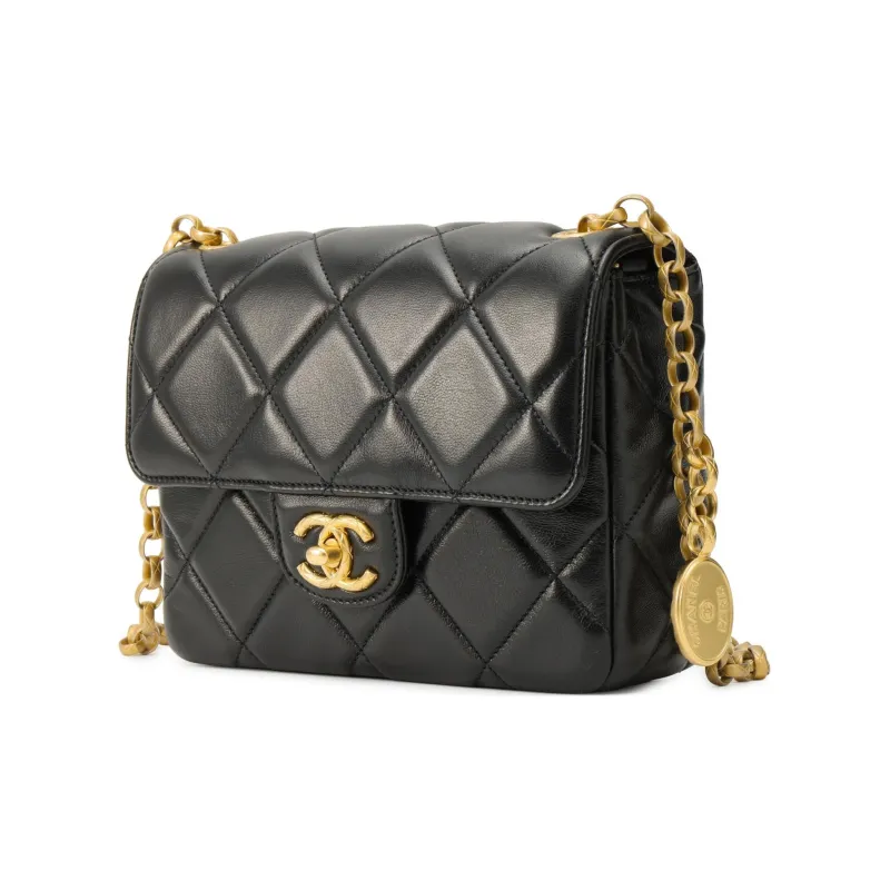 CHANEL Lambskin Flap Bag, Shoulder Bag, Crossbody Bag Mini Women's Black-1