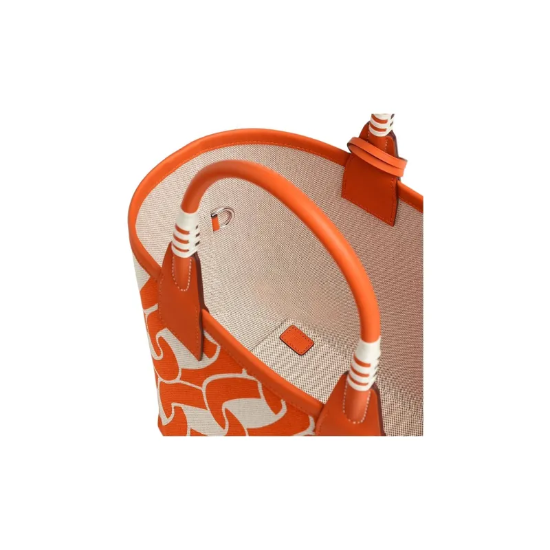 HERMES Steeple H Plume Canvas With Swift Calfskin Tote Bag Shopping Bag Handbag Women's Beige With Natural Accents-3