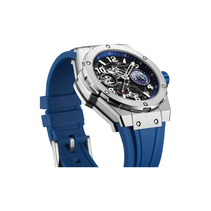 Welly Merck Automatic Mechanical Movement Silicone Strap Watch Men's Watches Cut Out Dial-4