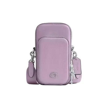 COACH Cross Grain Cow Leather Cell Phone Pouch, Shoulder Bag, Crossbody Bag Mini Men's Purple