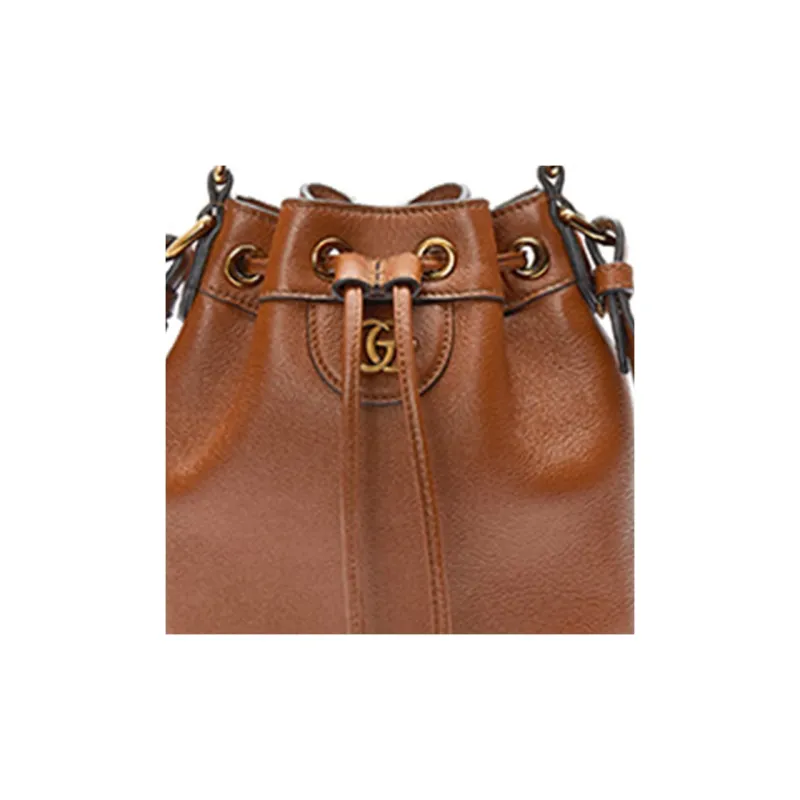 GUCCI Diana Leather Bucket Bag Portable Crossbody Bag Shoulder Bag Mini Women's Brown-8