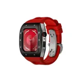 Black Bezel Silver Case, Red Strap