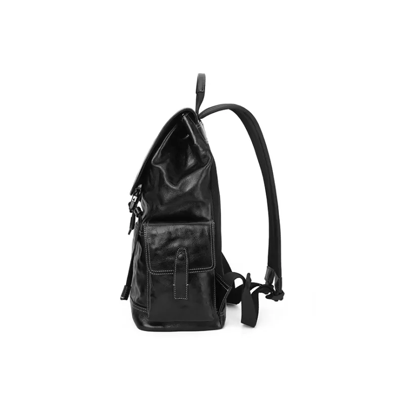 PIERRE CARDIN Fashion Casual Men's Backpack Top Grain Cow Leather Travel Backpack Men's Black-3