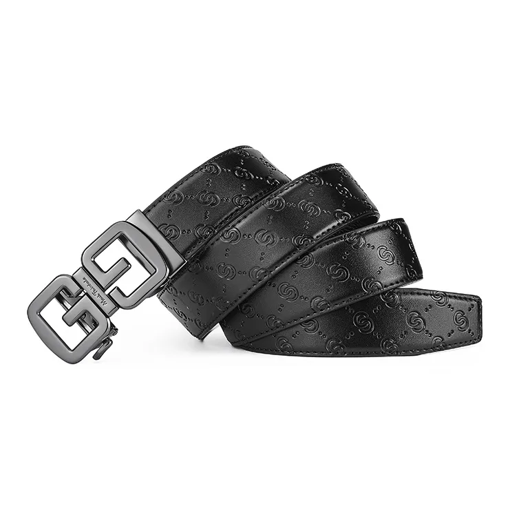 FAIRWHALE Double C Shiny Embossed Automatic Buckle Cow Leather Genuine Leather Belts Men's Width 3.5m-1