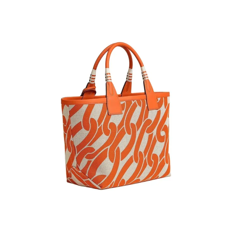 HERMES Steeple H Plume Canvas With Swift Calfskin Tote Bag Shopping Bag Handbag Women's Beige With Natural Accents-2
