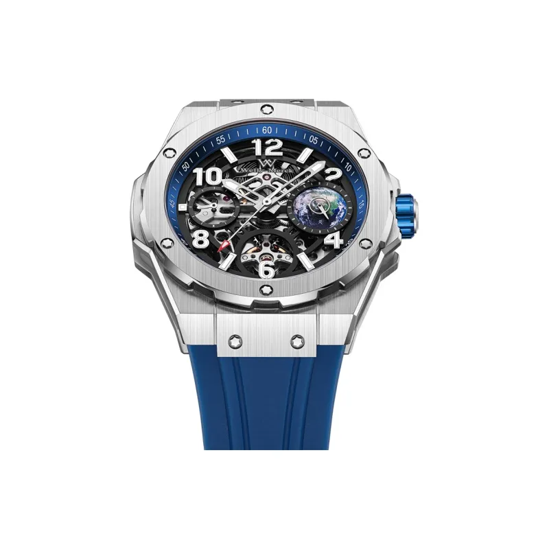 Welly Merck Automatic Mechanical Movement Silicone Strap Watch Men's Watches Cut Out Dial-3