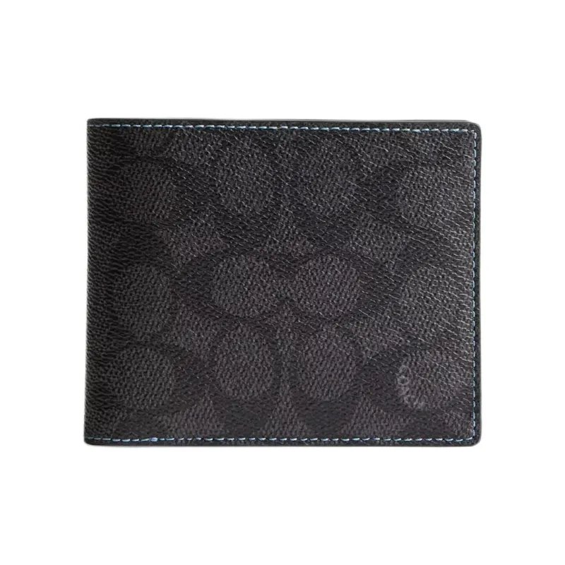 COACH 3 IN 1 Wallet Signature Coated Canvas Wallet Mini Men's Charcoal With Blueberry-0