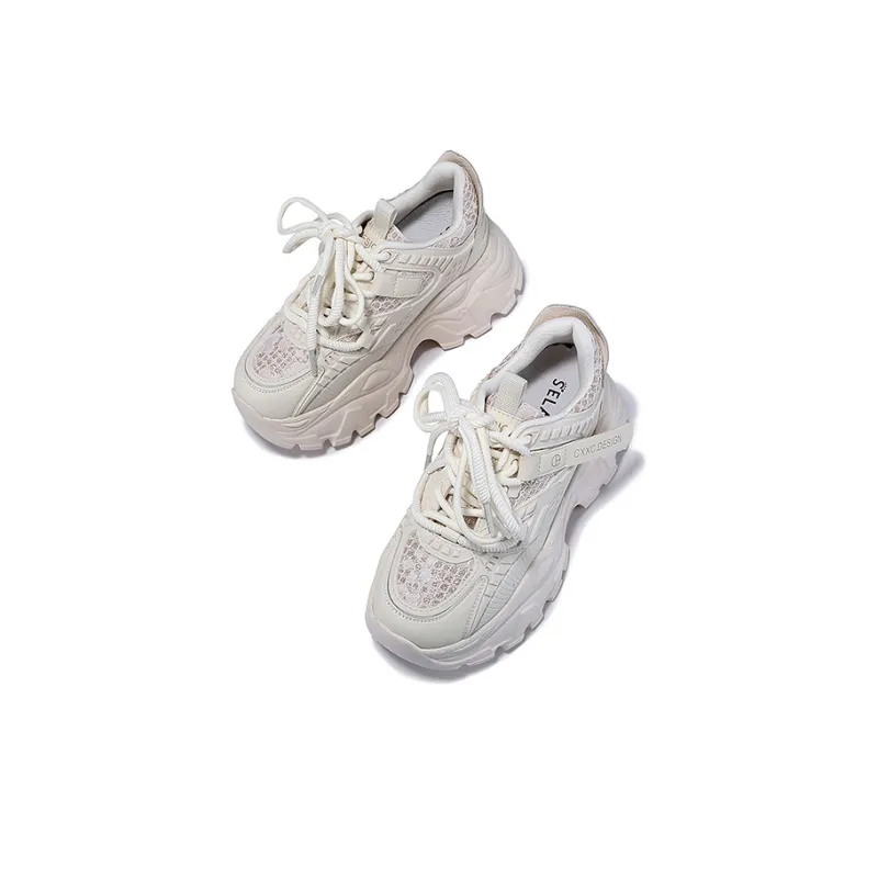 SELAIYA Low Top Chunky Sneakers Women's White-3