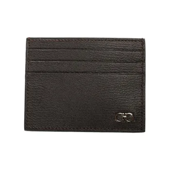 FERRAGAMO Leather Card Holder Men's Dark Brown