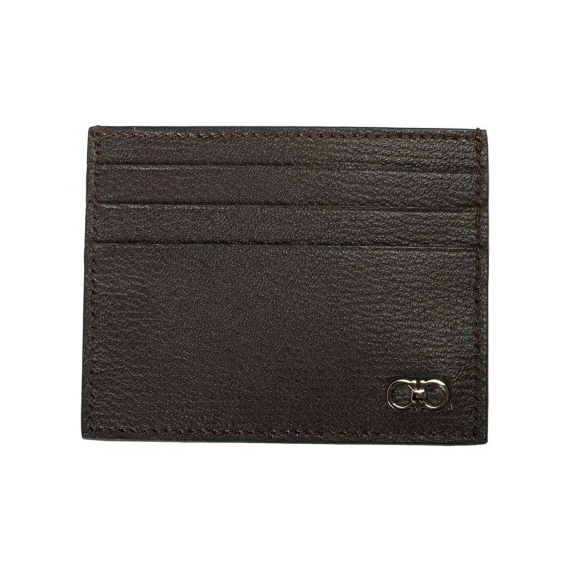FERRAGAMO Leather Card Holder Men's Dark Brown-0