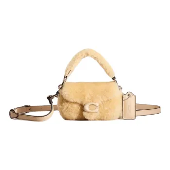 COACH Tabby Shearling With Smooth Leather Shoulder Bag Crossbody Bag Handbag Mini Women's Silver & Cream