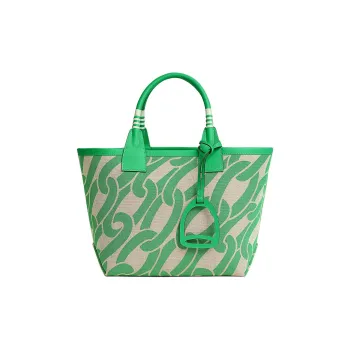 HERMES Steeple H Plume Canvas With Swift Calfskin Tote Bag Shopping Bag Handbag Women's Comics Green/Beige
