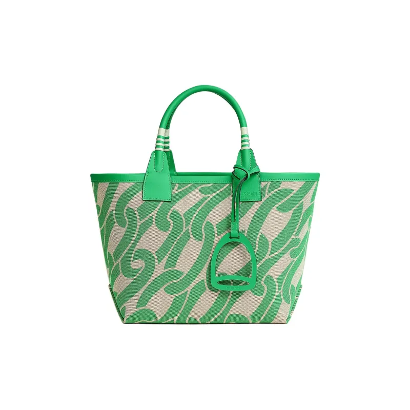HERMES Steeple H Plume Canvas With Swift Calfskin Tote Bag Shopping Bag Handbag Women's Comics Green/Beige-0
