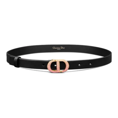 DIOR CD Embellishment Gradient Smooth Buckle Leather Belts Women's Black Width: 2CM