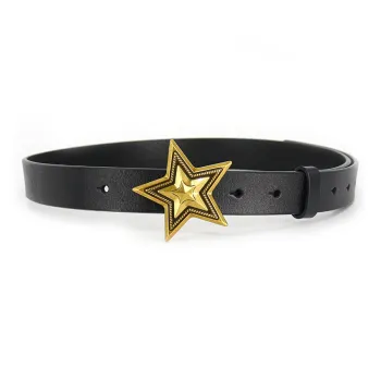 PISHUSHU Luxe Individual Star Snap Closure Jeans Skirt Cow Leather Leather Belts Women's Black Width  2.5cm