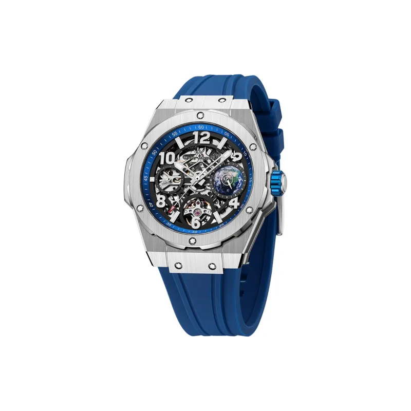 Welly Merck Automatic Mechanical Movement Silicone Strap Watch Men's Watches Cut Out Dial-1