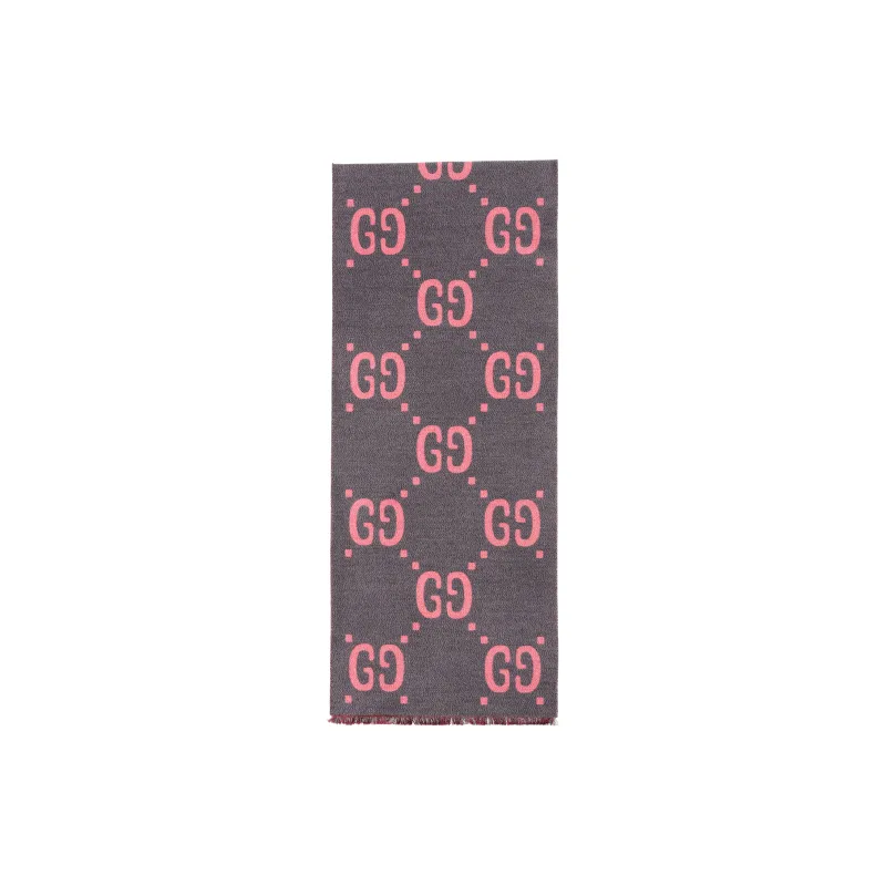 GUCCI Knit Scarves Women's Light Gray/Pink-1