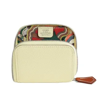 HERMES Silk'In Epsom Calfskin Coin Purse Women's Milton Yellow With Marfa Beige And Crimson Purple