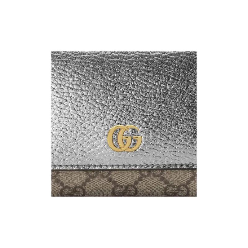 GUCCI GG Marmont Leather Paneled Canvas Wallet Small Size Women's Silver-5