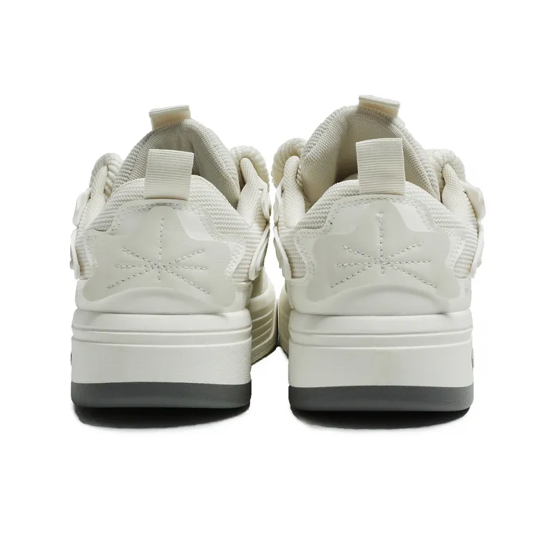 Meiretu Abrasion Resistant Lightweight Slip Resistant Low Top Skateboard Shoes Men's White-4