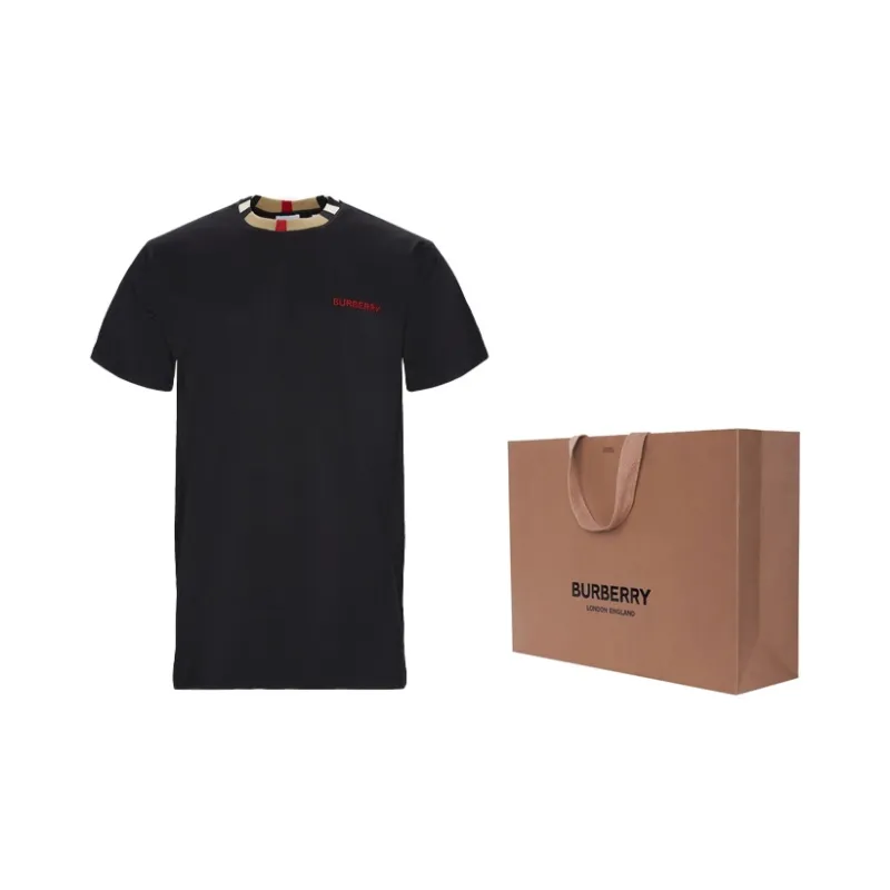 Burberry Men Icon Stripe Trim Cotton T-shirt Black-2