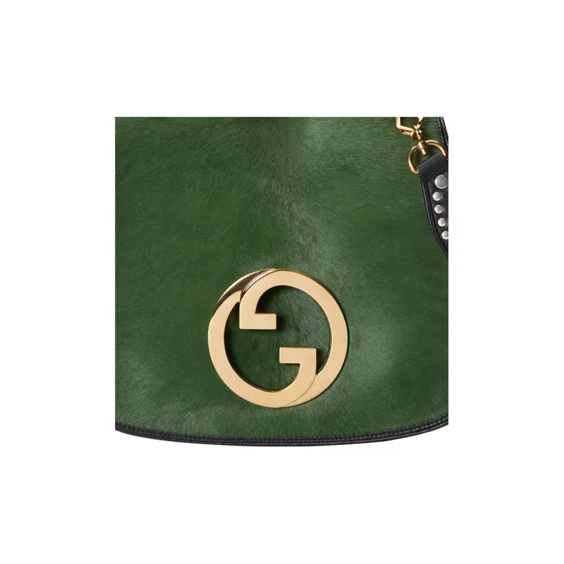 GUCCI Blondie Small Cow Hair Patchwork Leather Trim Shoulder Bag Crossbody Bag Handbag Medium Size Women's Green-6